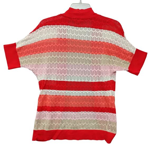 Outback Red Open Knit Cardigan Size XS Red and Beige Striped Short Sleeve - Picture 3 of 7